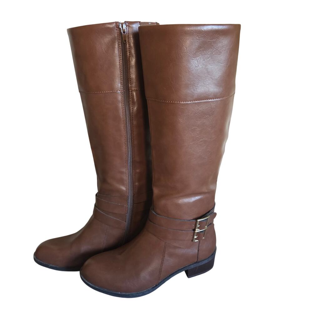NWOT Women's Arizona Riding Boots Denmark Faux Leather Brown Side Zip Shaper